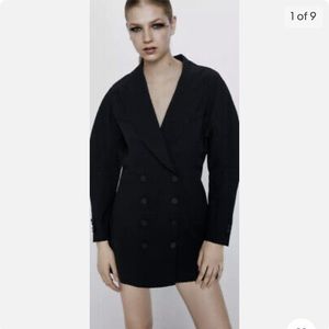 Zara Woman Full Sleeve Tuxedo Dress Black
